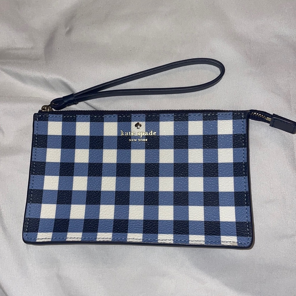 Gingham Blue and White Kate Spade Wristlet